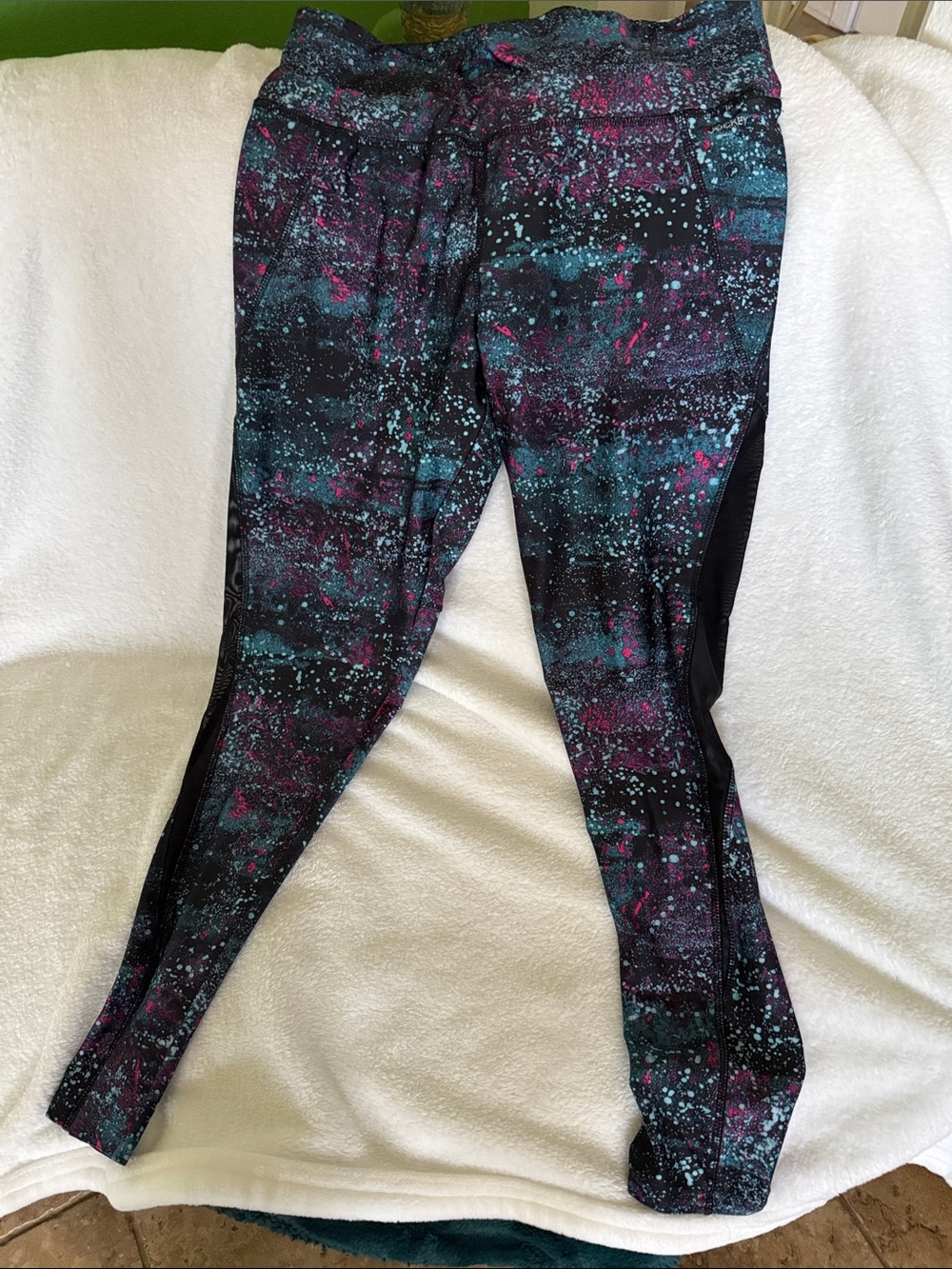 Jockey Black Leggings with Teal & Magenta Splatter Print
